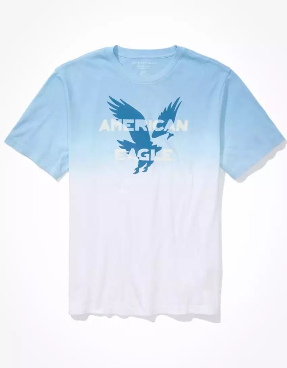 T Shirt Graphique American Eagle AE Super Soft Dip-Dye Logo Bleu Homme | WGA-09929453